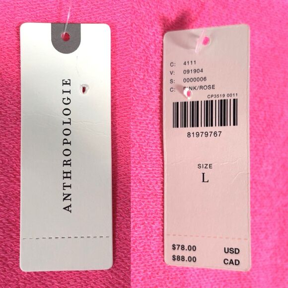 ANTHROPOLOGIE PILCRO Short Sleeve Sweatshirt Tee  Hot Pink 100% Cotton - Picture 7 of 9